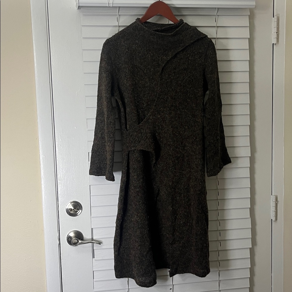 Brown Knit Long Sleeve Sweater Dress